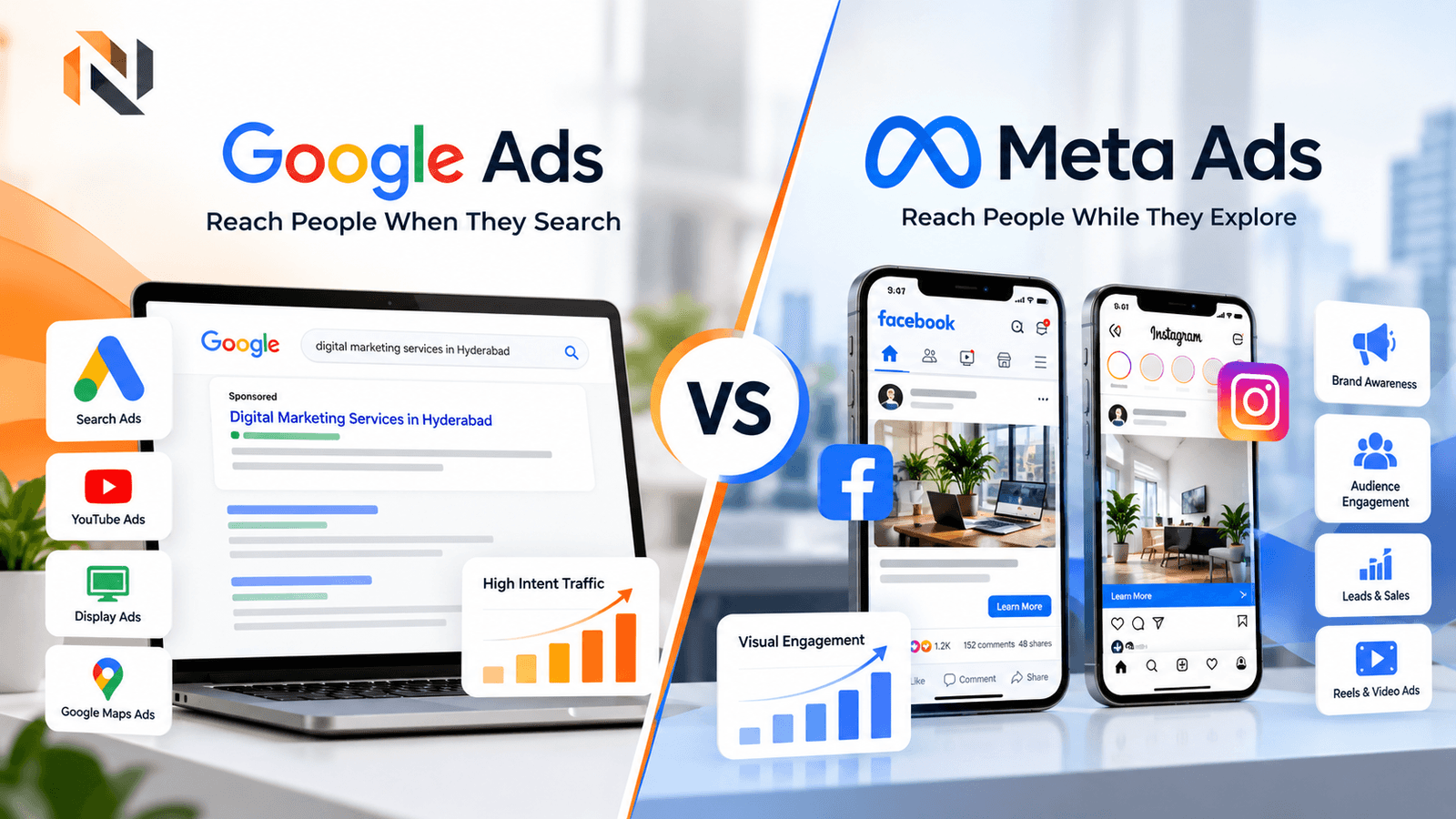 Google Ads vs Meta Ads comparison for digital marketing